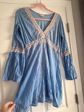 Light vintage Blue Embroidered Women’s Swim Coverup Tunic